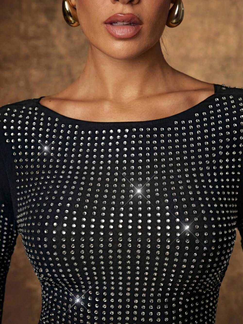 Black Party Women's Sexy Cowl Back Long Sleeves Mesh Top - Picture 3 of 4